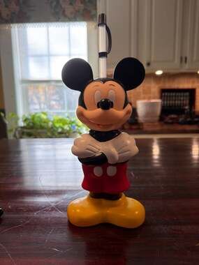 Vintage Disney Mickey Mouse Figural Plastic Straw Cup-Tumbler-Water Bottle